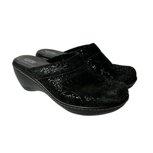 Soft Walk Black Floral Leather Upper Clogs Women’s Size 8.5